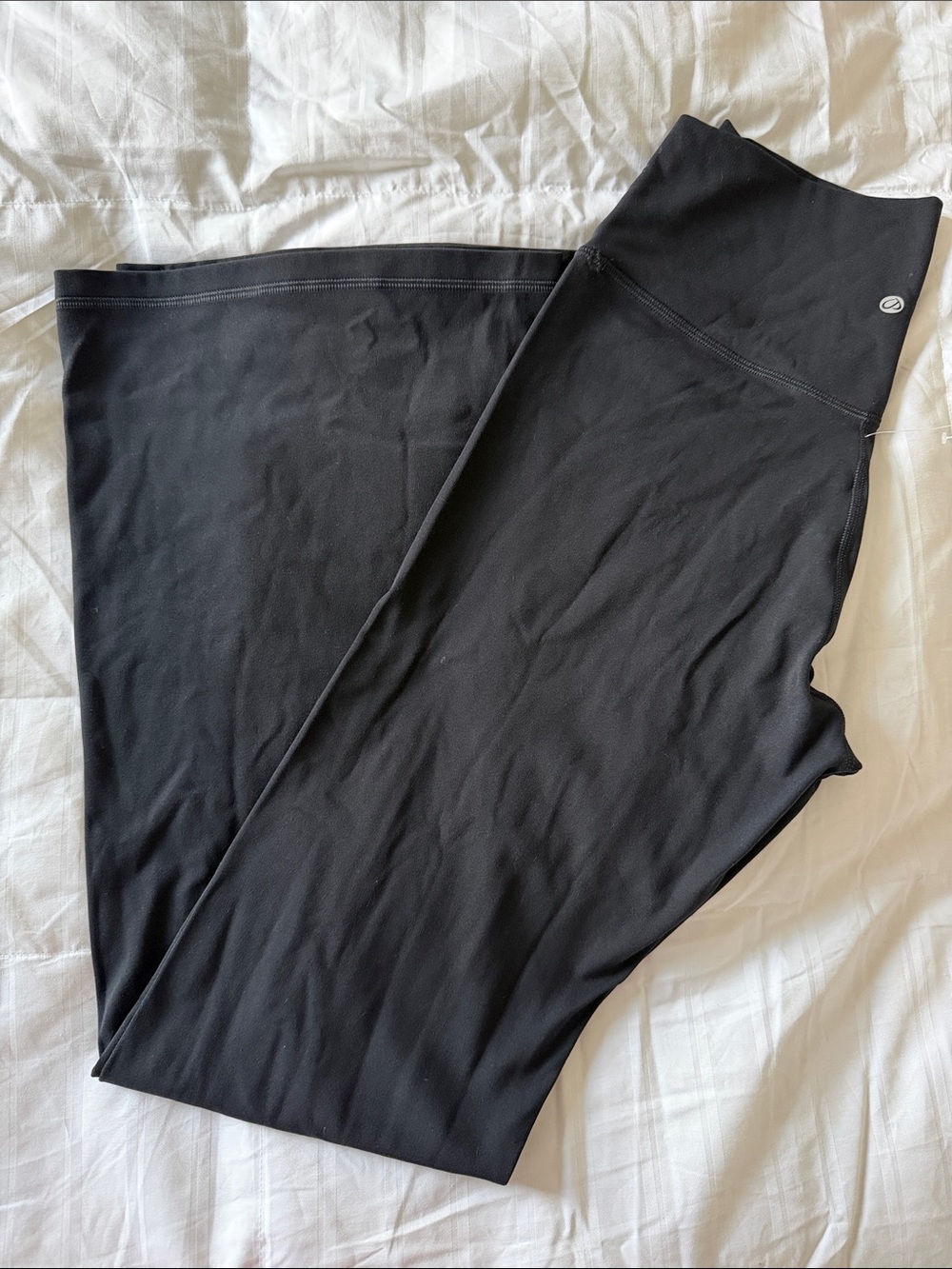 High-Rise Black Women's Flare Leggings with Wide Waistband